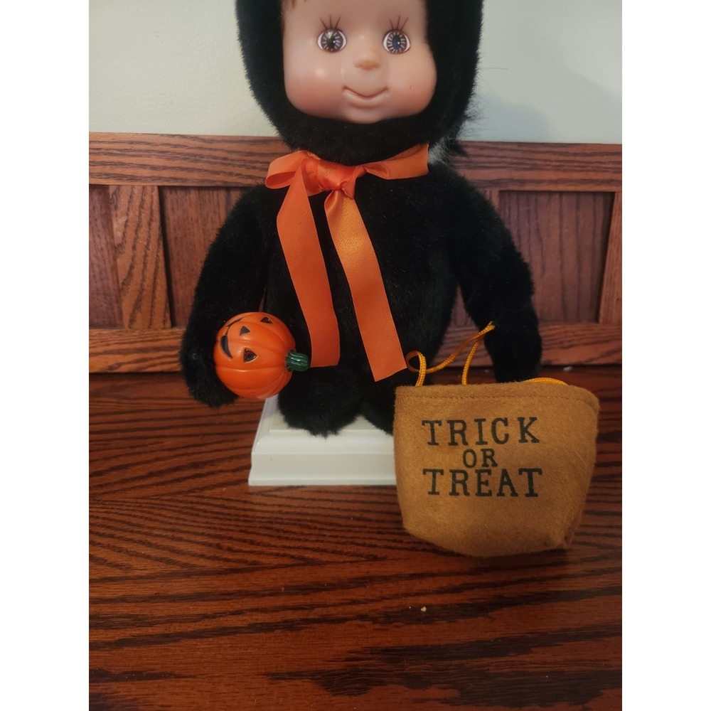 Vintage‎ Motionette Halloween Boy Skunk Costume Trick Or Treat Light Up Pumpkin - Picture 3 of 8